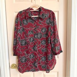 Red floral attention button up